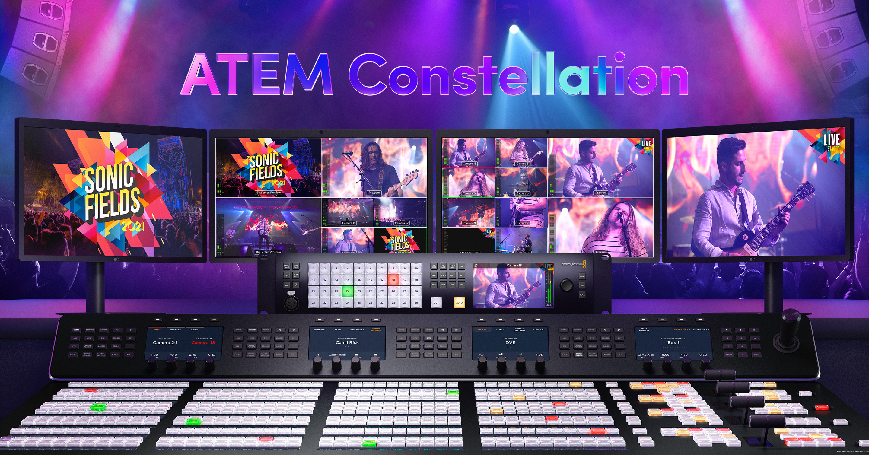 Un switcher Blackmagic ATEM Constellation en un estudio de producción