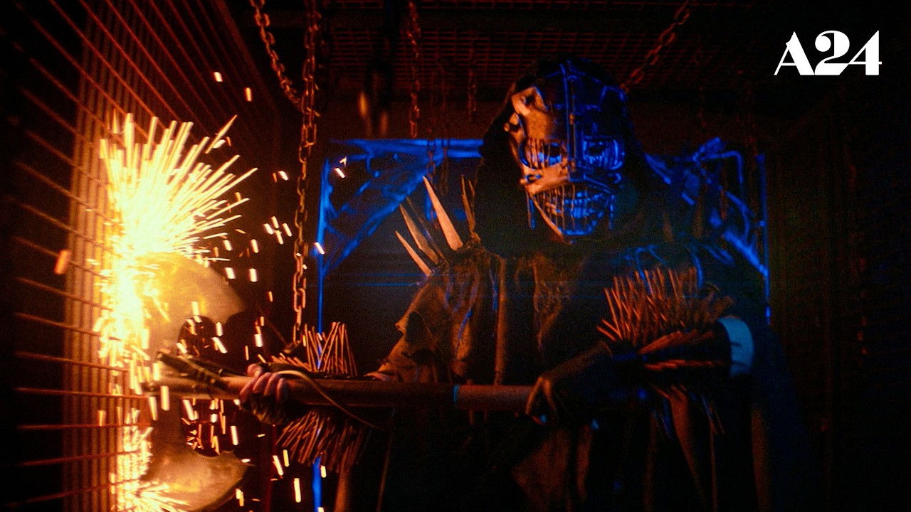 Una figura enmascarada entre chispas en una escena de Slayground